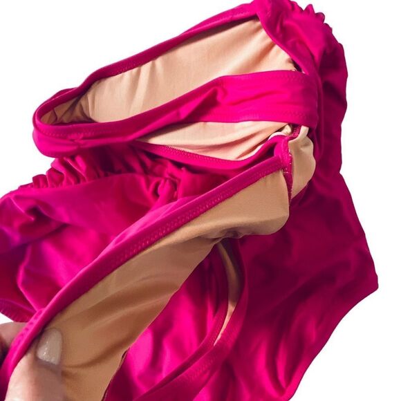 J Crew Radiant Fuchsia Ruched V-neckline One Piece Swimsuit Sz 14 NWT - Picture 10 of 16